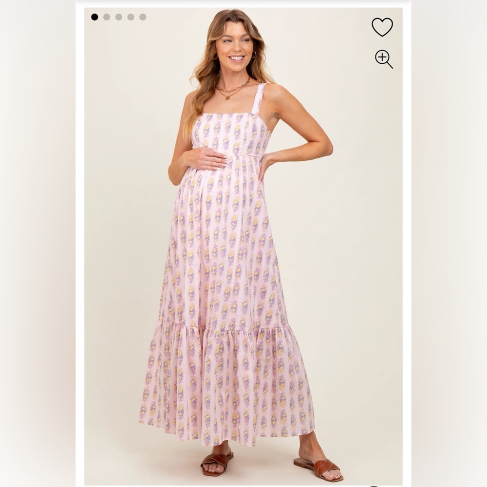 NWOT pinkblush Pink Floral Print Ruffle Hem Maternity Maxi Dress size M